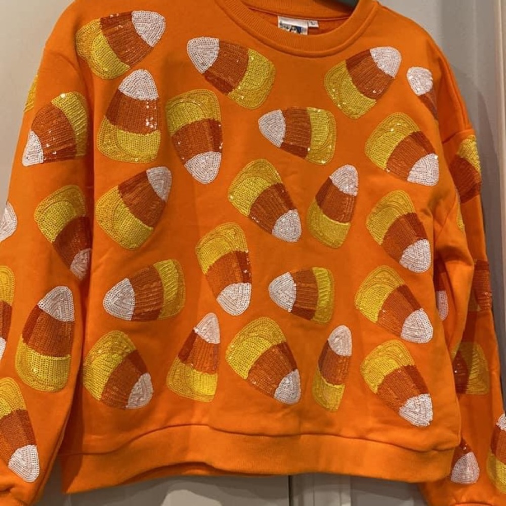 Queen of sparkles: kids large candy corn sweatshirt!